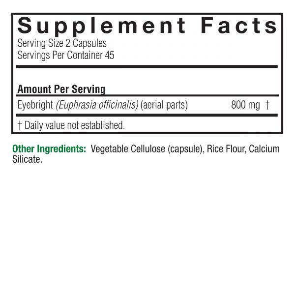 Eyebright Herb 90 v-caps Supplements Facts Box