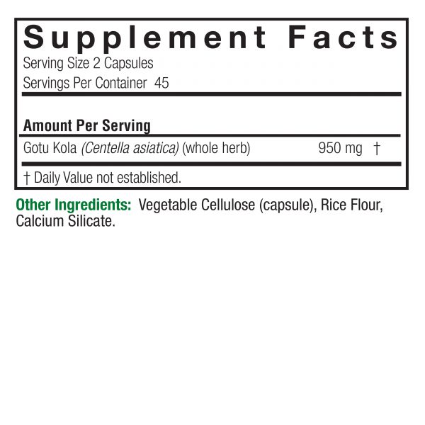 Gotu Kola 90 v-caps Supplement Facts Box