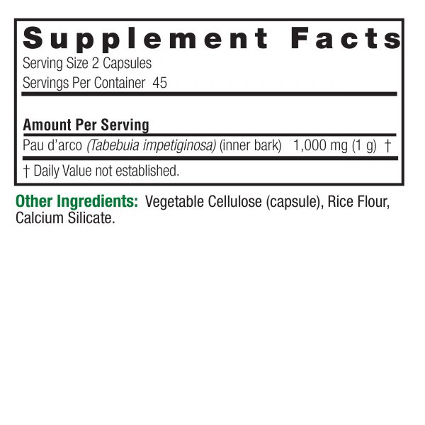 Pau D'arco 90 v-caps Supplement Facts Box