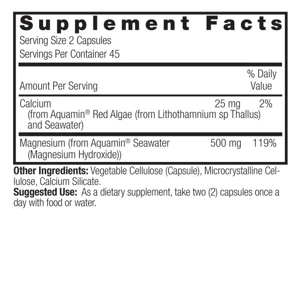 Marine Based Magnesium 500mg 90 v-caps Supplement Facts Box