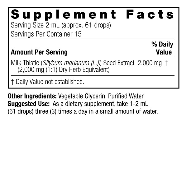 Milk Thistle 2oz Alcohol Free Supplement Facts Box