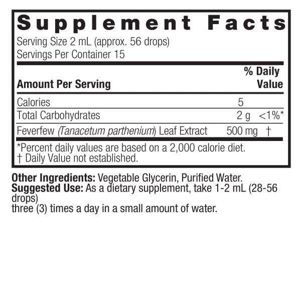 Feverfew 1oz Alcohol Free Supplement Facts box