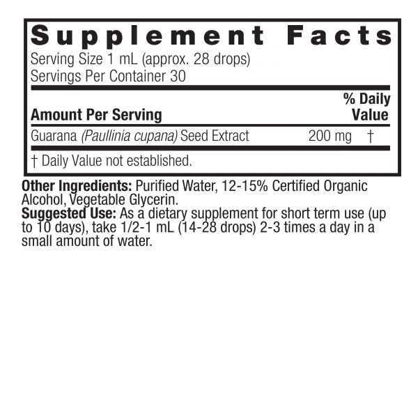 Guarana 1oz Supplement Facts Box