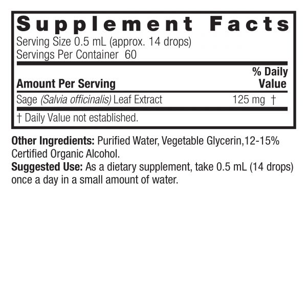 Sage Leaf 1oz Low Alcohol Supplement Facts Box