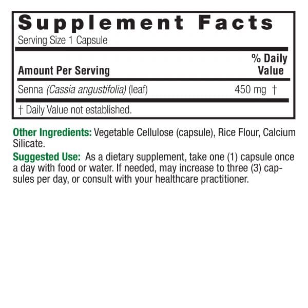 Senna Leaf 90 v-caps Supplement Facts Box