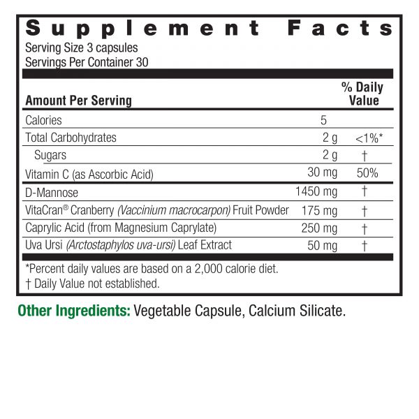 UT Answer Cranberry 90 v-caps Supplement Facts Box