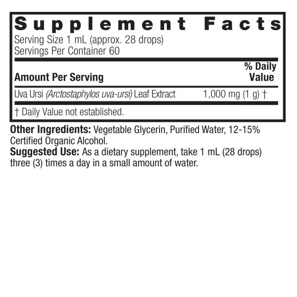 Uva Ursi 2oz Low Alcohol Supplement Facts Box