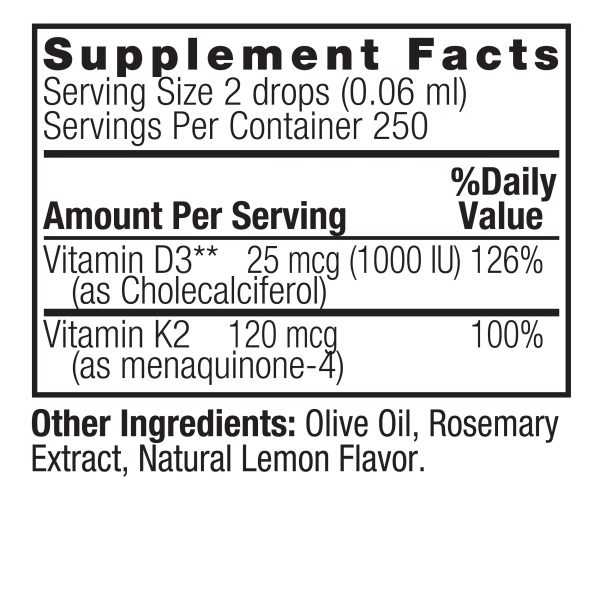 D3 K2 Supplement facts Box