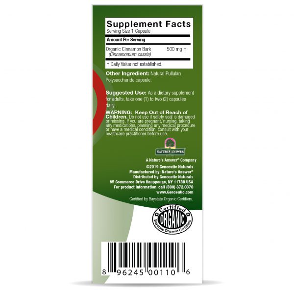 Certified Organic Cinnamon 60 Capsules Box