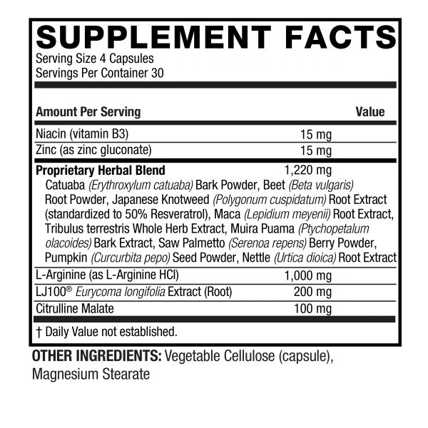 Genceutic Naturals – Powermax LJ100 120 Capsules - LJ100 Tongkat Ali Supplement Facts Box